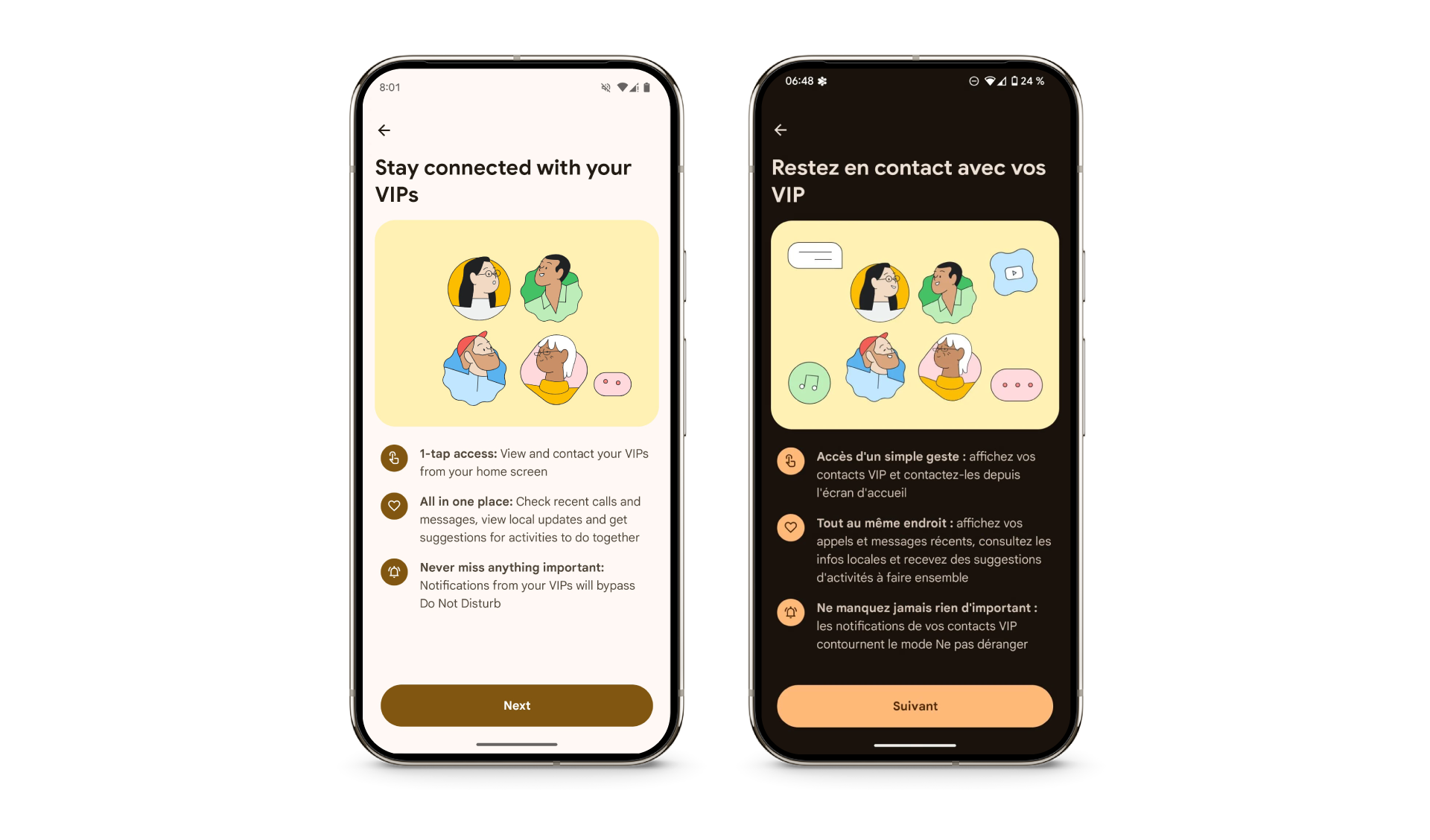 Smartphone interface illustrations created by Clemence Thune for Google